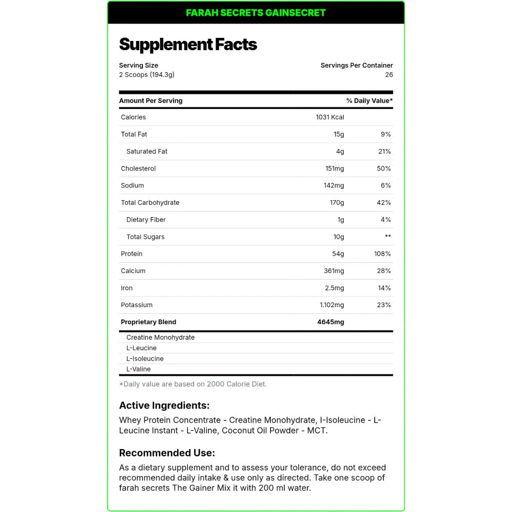 Farah Gainsecret Mass 5kg 26 Servings