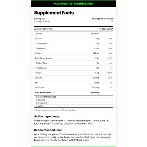 Farah Gainsecret Mass 5kg 26 Servings