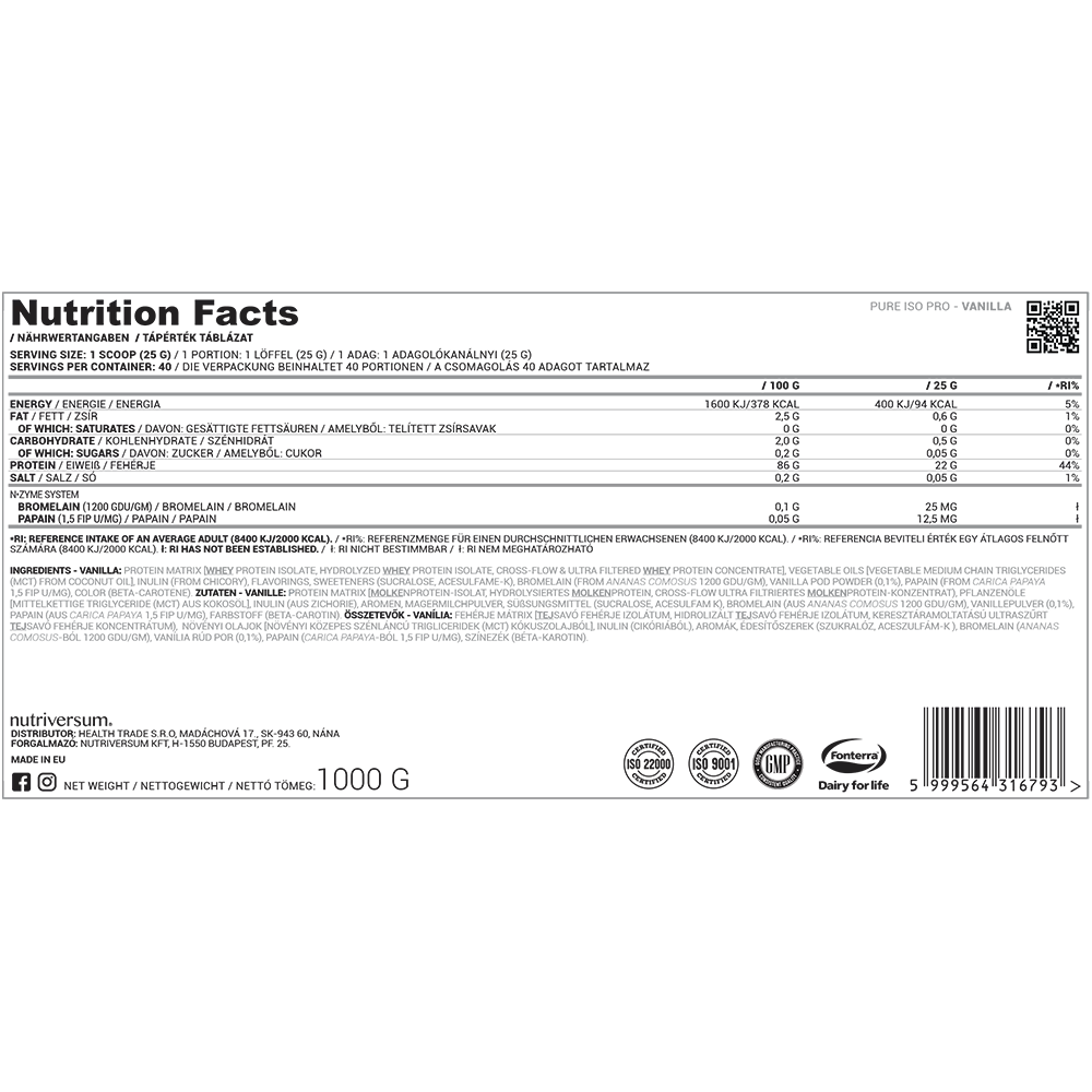 Nutriversum Pure Pro ISO Pro 2000g